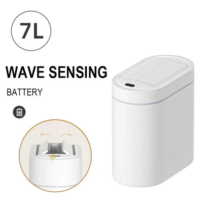 7/9L Two-way Smart Sensor Trash Can with Lid Wall Mount Narrow Slit Toilet Wastebasket for Kitchen Induction Garbage Bin Dustbin