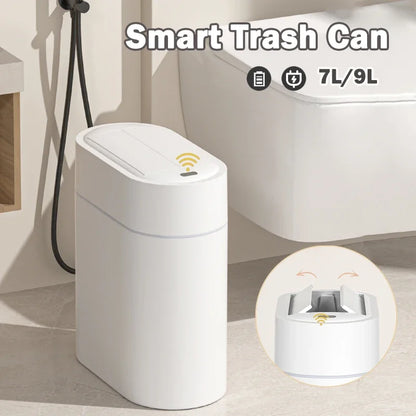 7/9L Two-way Smart Sensor Trash Can with Lid Wall Mount Narrow Slit Toilet Wastebasket for Kitchen Induction Garbage Bin Dustbin